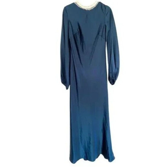 Mac Duggal Blue 26575 Rhinestone Collar Long Sleeve Formal Gown Dress NWT SZ 14 - Picture 4 of 6